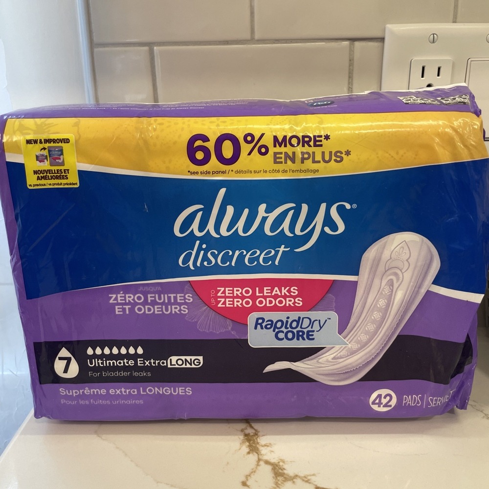 Always Discreet Pads Ultimate Extra Long 42 Count Rapid Dry Core Sealed